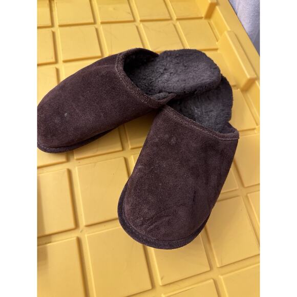 Bearpaw Slippers Brown Suede Leather Sheepskin Slip On Men's 11 Cozy Comfy - Picture 1 of 5
